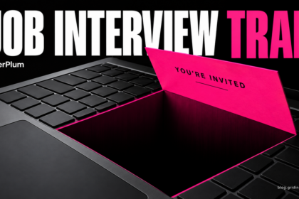A job invitation opens a trapdoor in a laptop keyboard.