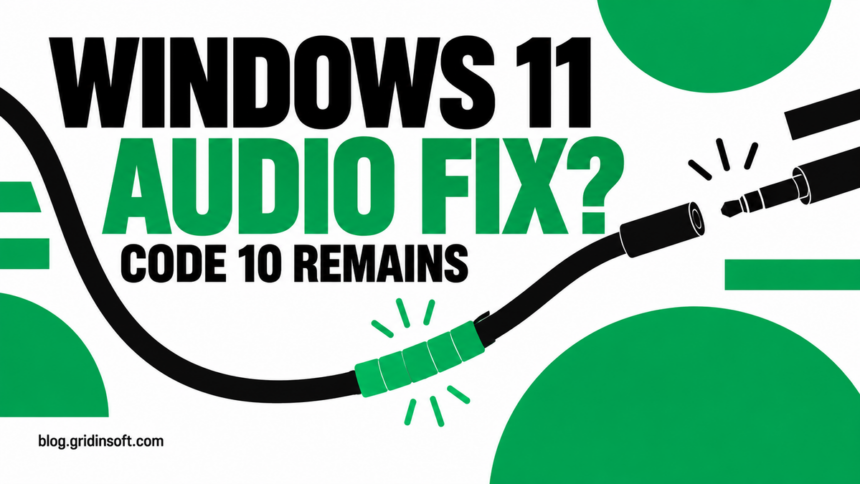 A partly repaired audio cable illustrates the Windows 11 update’s limited USB sound fix.