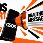 An ASOS phone becomes an orange megaphone sending an unauthorised message; text ASOS ALERT and TRUST THE APP?