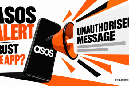 An ASOS phone becomes an orange megaphone sending an unauthorised message; text ASOS ALERT and TRUST THE APP?