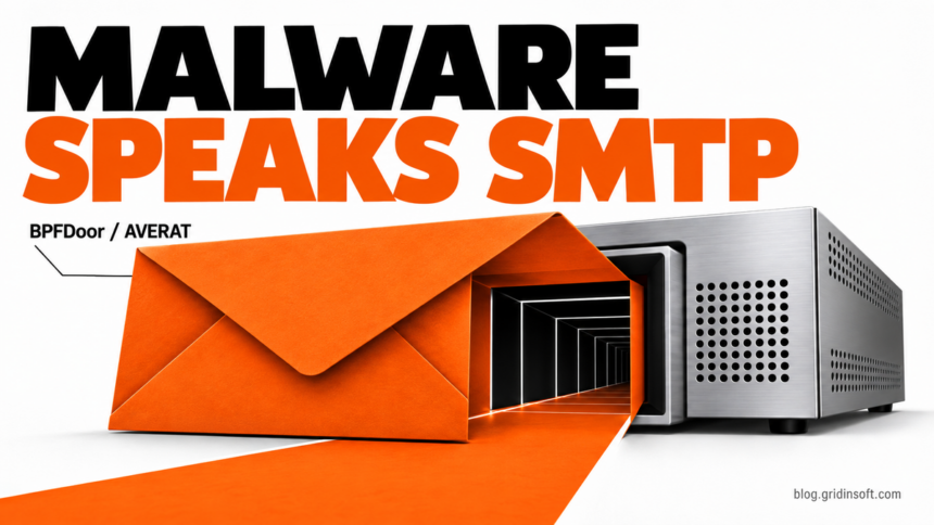 An orange envelope opens a hidden passage through a mail-security appliance.