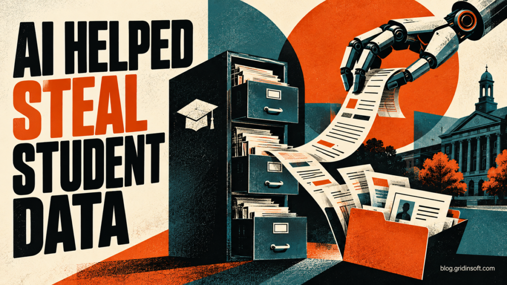 University records pulled from a filing cabinet by a mechanical hand