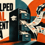 University records pulled from a filing cabinet by a mechanical hand
