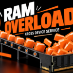 Orange phone folders overflow a RAM container under RAM Overload and Cross Device Service text