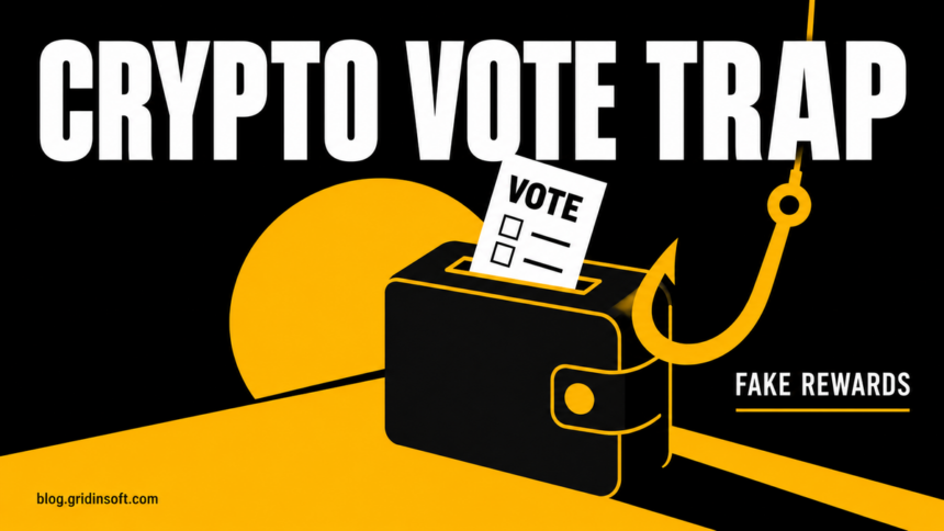 A crypto wallet shaped as a ballot box beside a golden hook