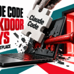 A Claude Code puzzle piece lifts away from a laptop while a red key remains connected to an open door.