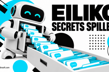 A conceptual companion robot opens into a drawer of cyan conversation cards.