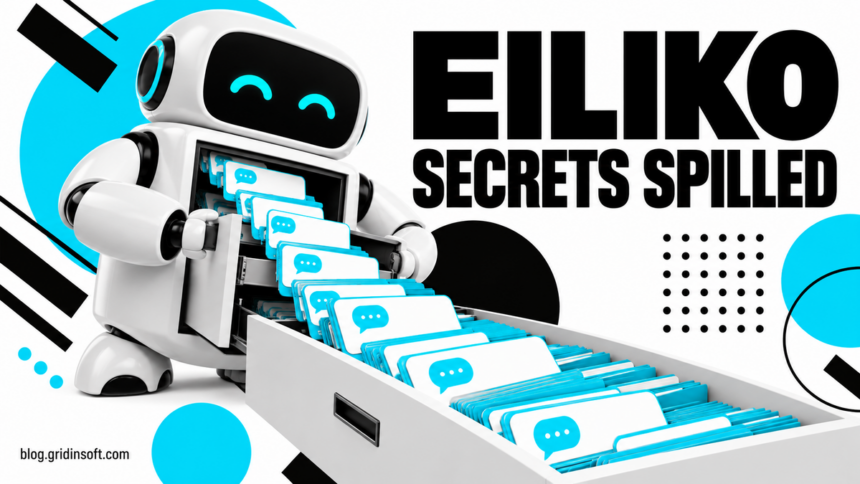 Eiliko Robot Report: Private Chats and Editable Cloud Memory 1 A conceptual companion robot opens into a drawer of cyan conversation cards.
