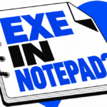 An executable file represented as a notebook page reading EXE in Notepad?