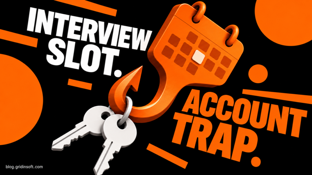 An orange appointment calendar turns into a hook carrying two account keys.