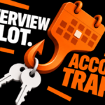 An orange appointment calendar turns into a hook carrying two account keys.