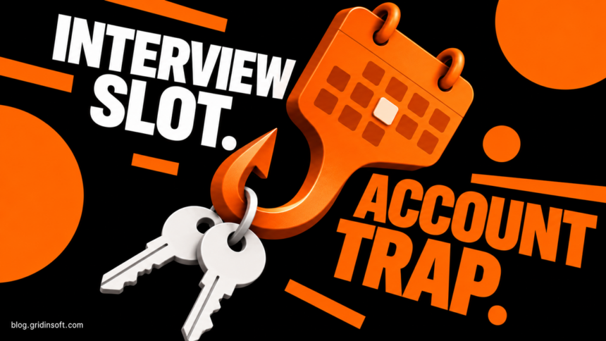An orange appointment calendar turns into a hook carrying two account keys.