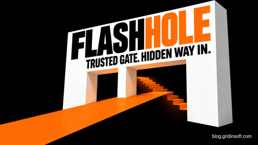 A portfolio ribbon passes through a trusted gate and becomes a hidden intrusion path.