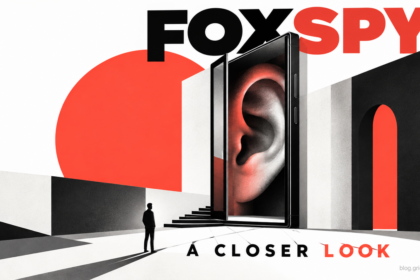 An oversized ear behind a phone-shaped window illustrates why audio capabilities matter for privacy.