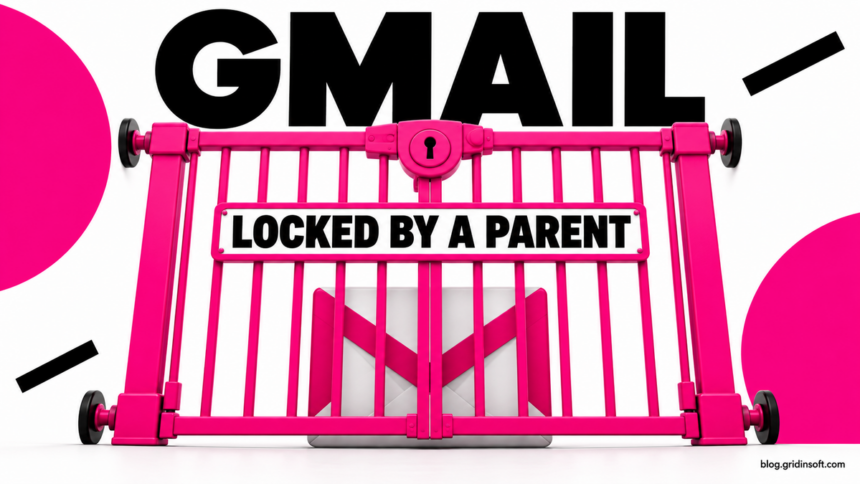 An envelope behind a child-safety gate represents Gmail locked by an unfamiliar parent.