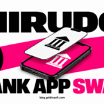 A phone screen lifts away to reveal a substituted banking app beneath.