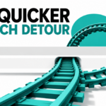 Hp-quicker search detour illustrated as a teal railway looping through a browser search bar.