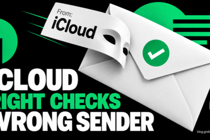 iCloud email with successful checks and a sender label shaped like a mask