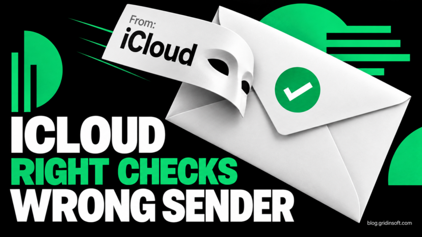 iCloud email with successful checks and a sender label shaped like a mask