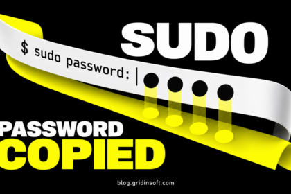 A sudo password ribbon casts a second copy of four password dots.