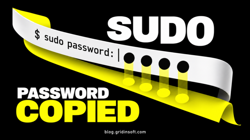 A sudo password ribbon casts a second copy of four password dots.