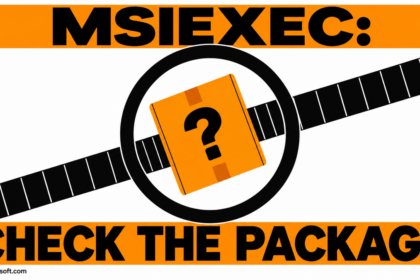 A package with a question mark passing through an inspection ring, with the words MSIEXEC: CHECK THE PACKAGE.