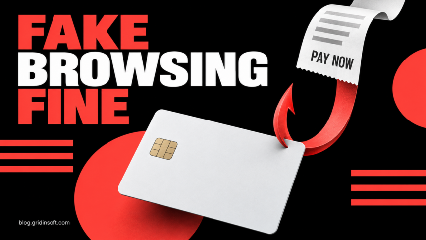 A fake fine receipt turns into a hook pulling a bank card.