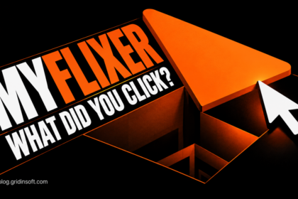 MyFlixer play button opening into a trapdoor beside a cursor
