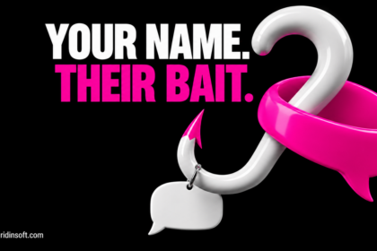 A question-mark fishing hook catches a chat bubble beneath the words Your name. Their bait.