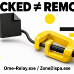 A yellow clamp stops a cable while a black file remains, illustrating that blocking activity is different from removing its source.