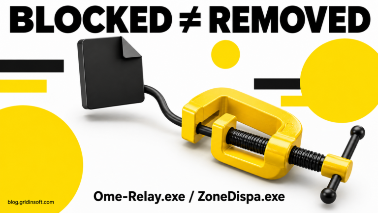 A yellow clamp stops a cable while a black file remains, illustrating that blocking activity is different from removing its source.
