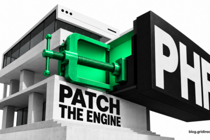 An emerald clamp repairs the PHP foundation beneath a website.