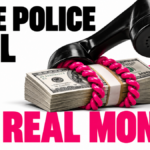 A telephone cord wraps around money, illustrating pressure from a fake police call.