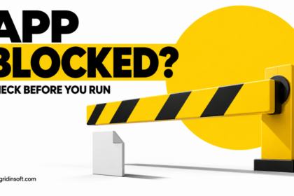 A yellow checkpoint barrier stops an application file
