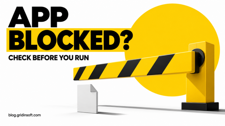 A yellow checkpoint barrier stops an application file