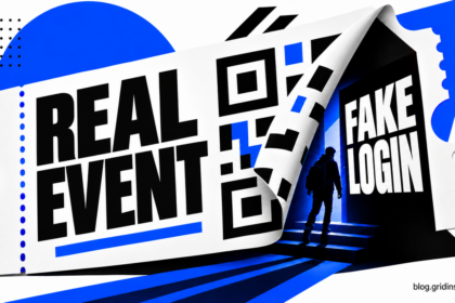 An event ticket peels open into a false login doorway
