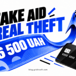 A fake 6,500 UAH aid voucher turns into a hook pulling a bank card.