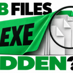 A large EXE wrapper concealing documents on a USB drive, viewed through a magnifying glass.