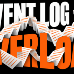 An endless paper stream surrounds Event Log Overload, illustrating repeated Windows events.