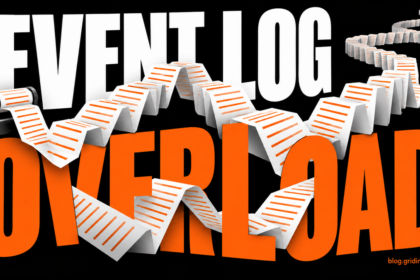 An endless paper stream surrounds Event Log Overload, illustrating repeated Windows events.